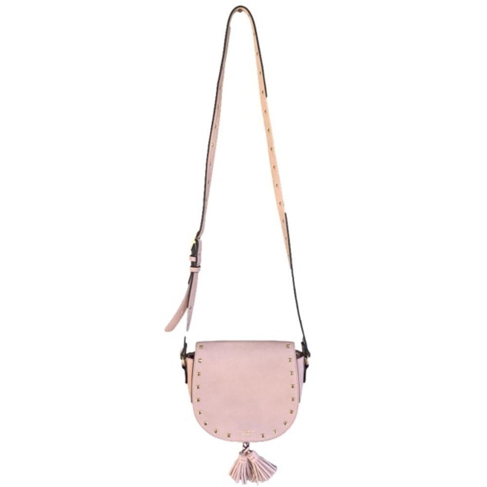VICTORIA'S SECRET Crossbody Saddle Bag, Gold Studded, Tassels, Pink Faux Leather